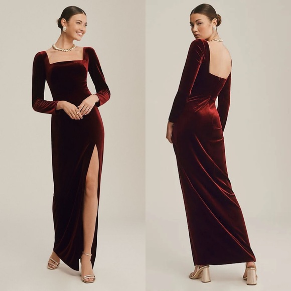 New Anthropologie Jenny Yoo Rachel Red Velvet Gown BHLDN - Picture 1 of 6